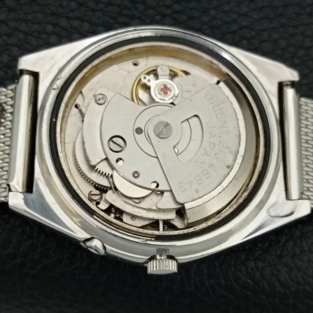 Vintage 1970 Orient Automatic Mens Silver Watch W/daydate & Gold accents